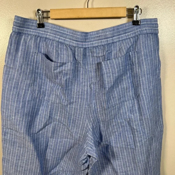 Talbots Cropped Wide Leg Pants Size XL Petite Linen Blend Blue Stripes Vacation - Picture 7 of 8